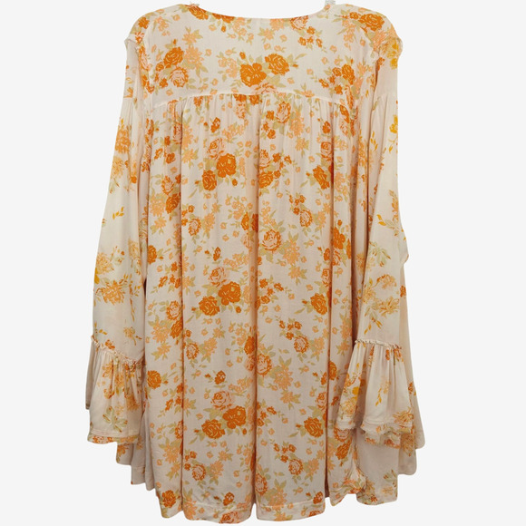 Free People Floral Tunic Top Size Small Ruffles Pockets Feminine Boho Romantic - Picture 9 of 13